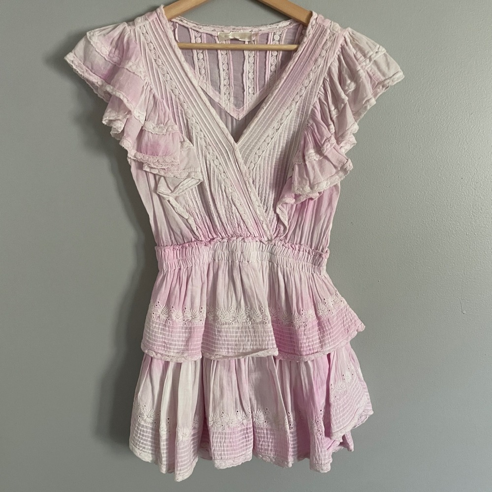 LoveShackFancy Tiered Ruffle Mini Dress Womens S Pink Boho Cottagecore